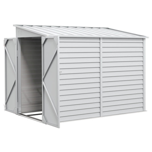 Outsunny 4.6' x 9' Steel Outdoor Storage Shed, with Foundation Kit, Lockable Doors and Gloves, White - 845-841V01WT
