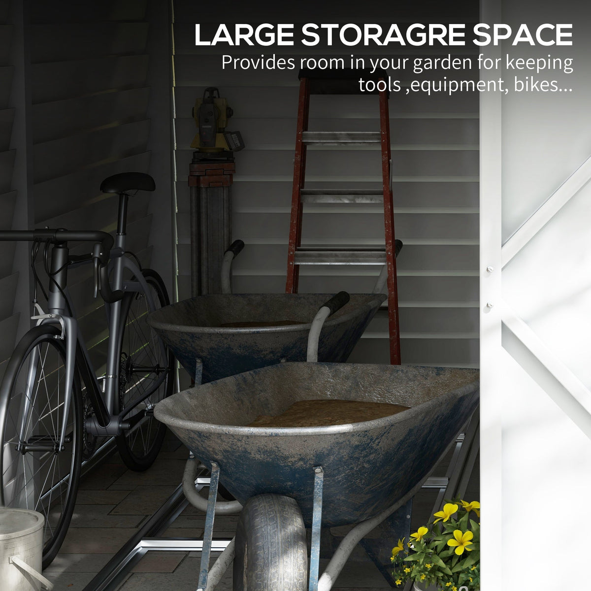 Outsunny 4.6' x 9' Steel Outdoor Storage Shed, with Foundation Kit, Lockable Doors and Gloves, White - 845-841V01WT