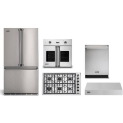 Viking 5-Piece Package 36 Counter-Depth French-Door Refrigerator and 36 5 Cooktop and 30 Wall Oven and 24 Integrated Dishwasher and 36 Hood - RVFFR336SS