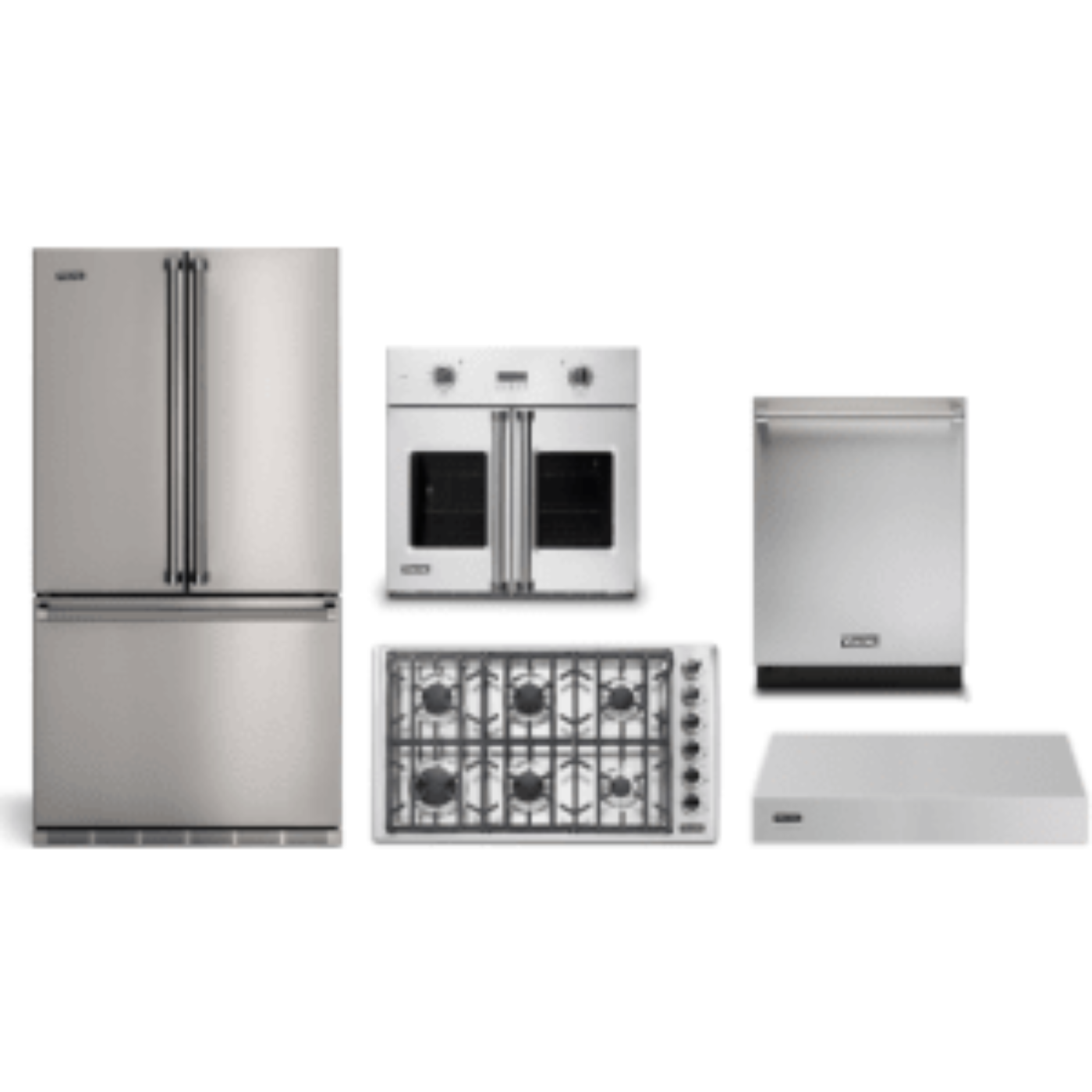 Viking 5-Piece Package 36 Counter-Depth French-Door Refrigerator and 36 5 Cooktop and 30 Wall Oven and 24 Integrated Dishwasher and 36 Hood - RVFFR336SS