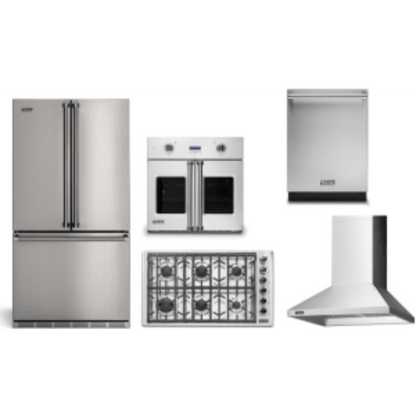 Viking 5-Piece Package 36 Counter-Depth French-Door Refrigerator and 36 5 Cooktop and 30 Wall Oven and 24 Integrated Dishwasher and 36 Hood - RVFFR336SS