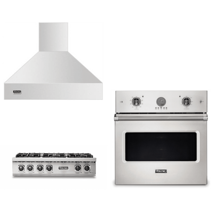 Viking 3-Piece Package 36 Inch Gas Rangetop and 30 Inch Single Wall Ove and 36 Inch Wall Mount Range Hoo - VSOE530SS