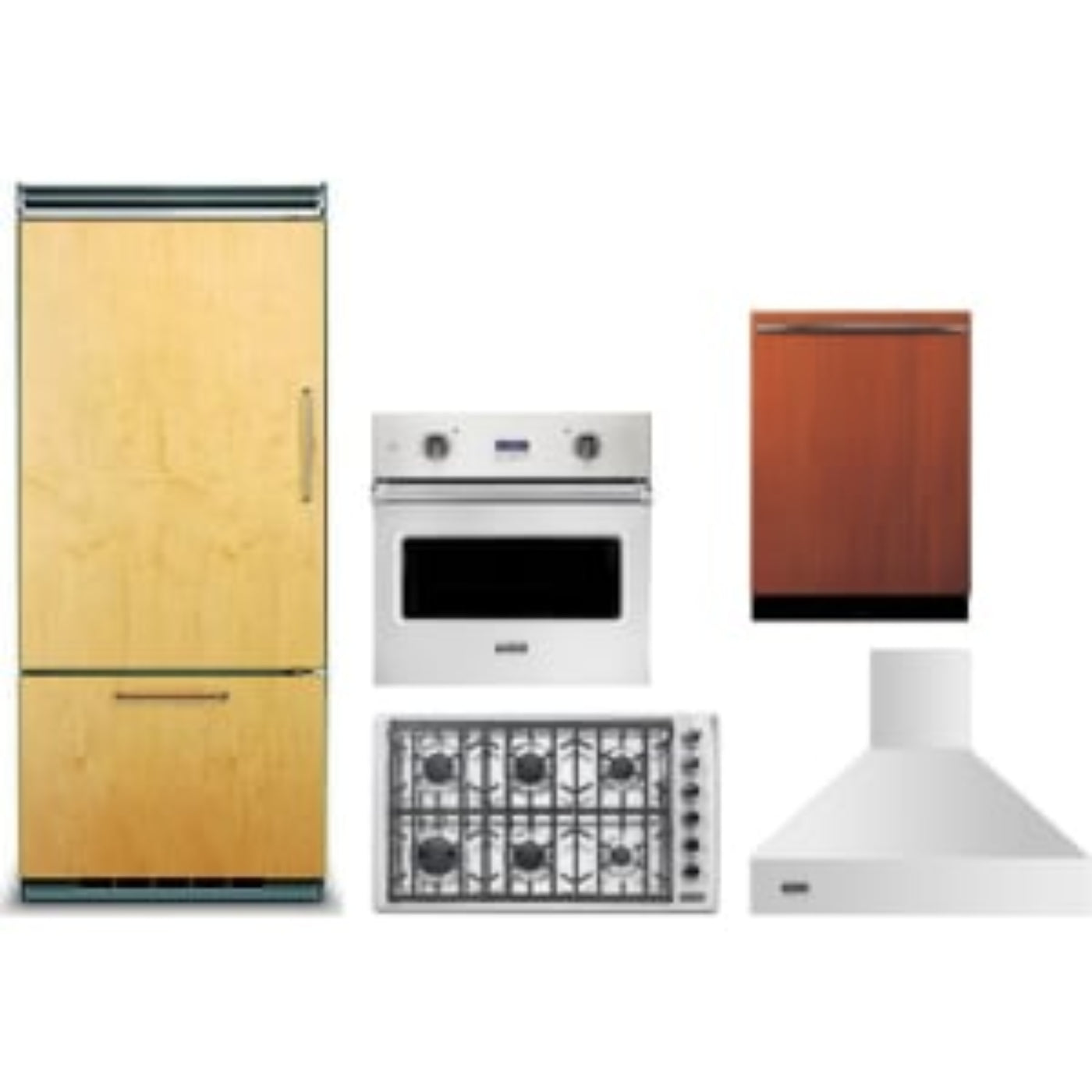 Viking 5-Piece Package 36 Built-In Panel-Ready Bottom-Freezer Refrigerator and 36 5 Cooktop and 30 5 Wall Oven and 24 Integrated Panel-Ready In Dishwasher and 36 Hood - FDWU524