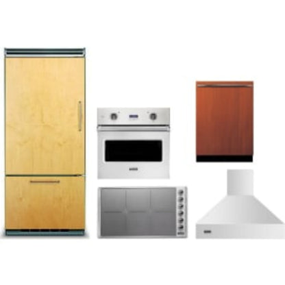 Viking 5-Piece Package 36 Built-In Panel-Ready Bottom-Freezer Refrigerator and 36 Cooktop and VSOE130SS 30 5 Wall Oven and 24 Integrated Panel-Ready In Dishwasher and 36 Hood - FDWU524