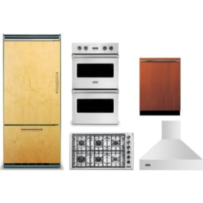 Viking 5-Piece Package 36 Built-In Panel-Ready Bottom-Freezer Refrigerator and 36 5 Cooktop and VDOE130SS 30 Wall Oven and 24 Integrated Panel-Ready In Dishwasher and 36 Hood - FDWU524