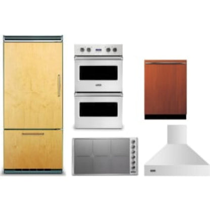 Viking 5-Piece Package 36 Built-In Panel-Ready Bottom-Freezer Refrigerator and 36 Cooktop and 30 Wall Oven and 24 Integrated Panel-Ready In Dishwasher and 36 Hood - FDBB5364L