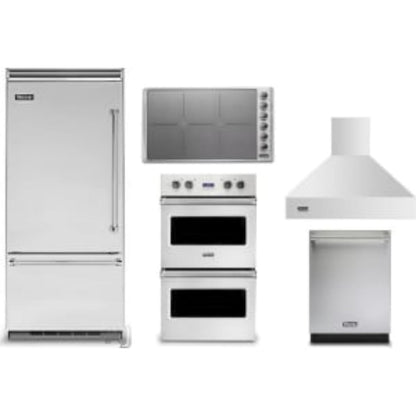 Viking 5-Piece Package 36 Built-In Bottom Mount Refrigerator and 36 Induction Cooktop and 30 Double Electric Wall Oven and 24 Integrated Dishwasher and 36 Wall Mount Range Hood - VCBB5364LSS