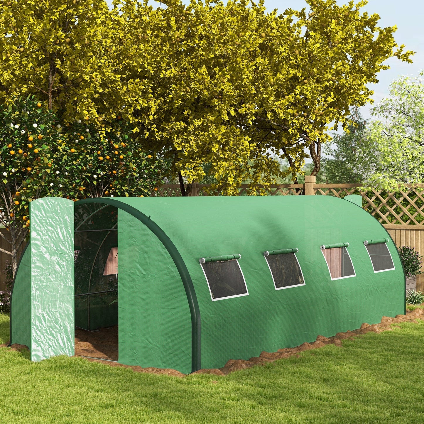 Outsunny 20' x 10' x 6.6'  Walk-in Tunnel Greenhouse with Reinforced Structure, 2 Doors, 8 Windows, Green - 84H-033V00GN