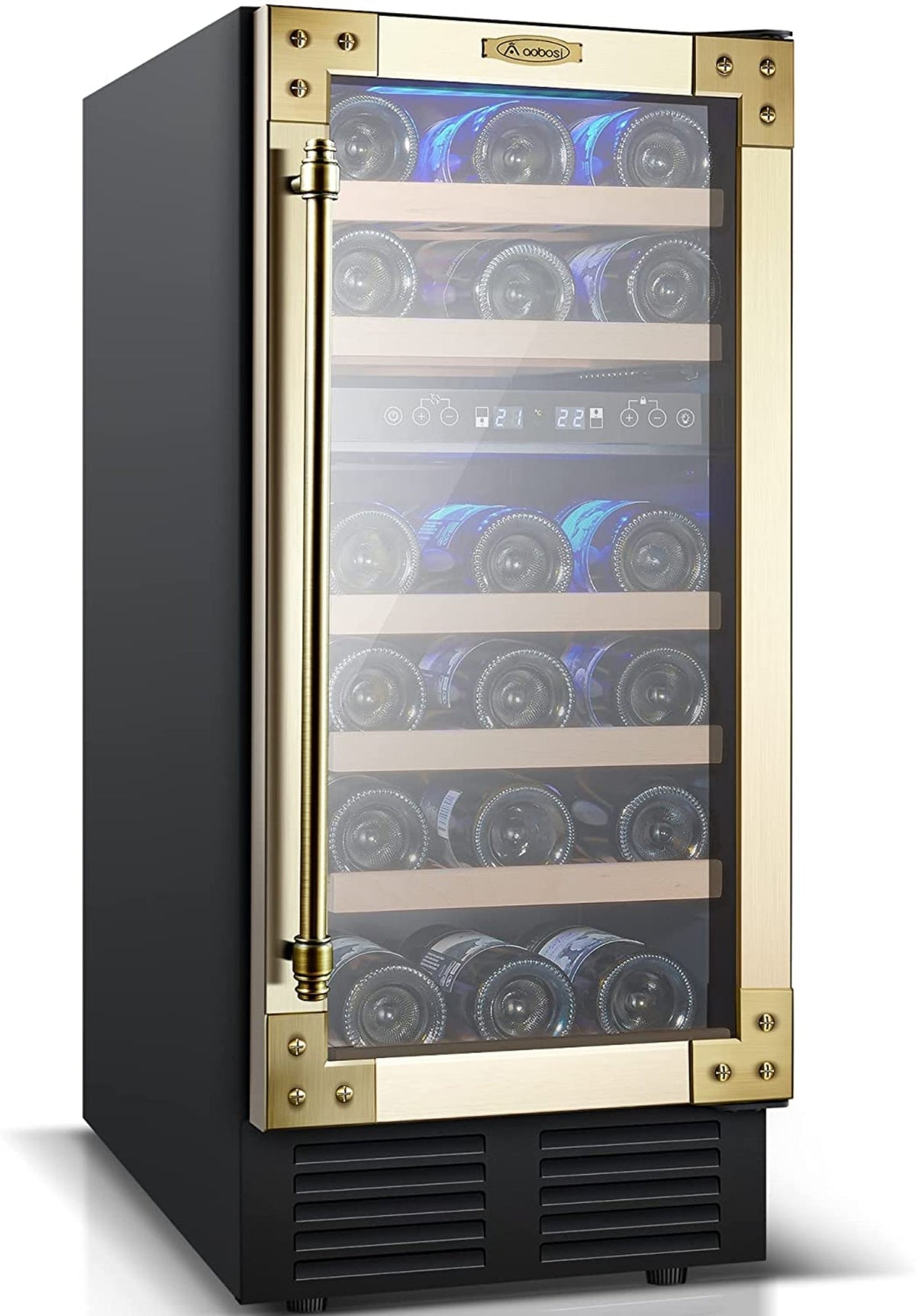AOBOSI 28Bottles 15 Inch Retro Dual Zone Wine Cooler - JC-85B-RP