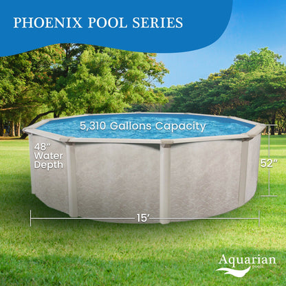 Aquarian Phoenix Series 15 Foot x 52 Inch Steel Frame Above Ground Swimming Pool - 74470