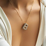 Bubble Letter Necklace - Gold Plated Chunky Balloon Pendant Fashion Jewelry with Cubic Zircon