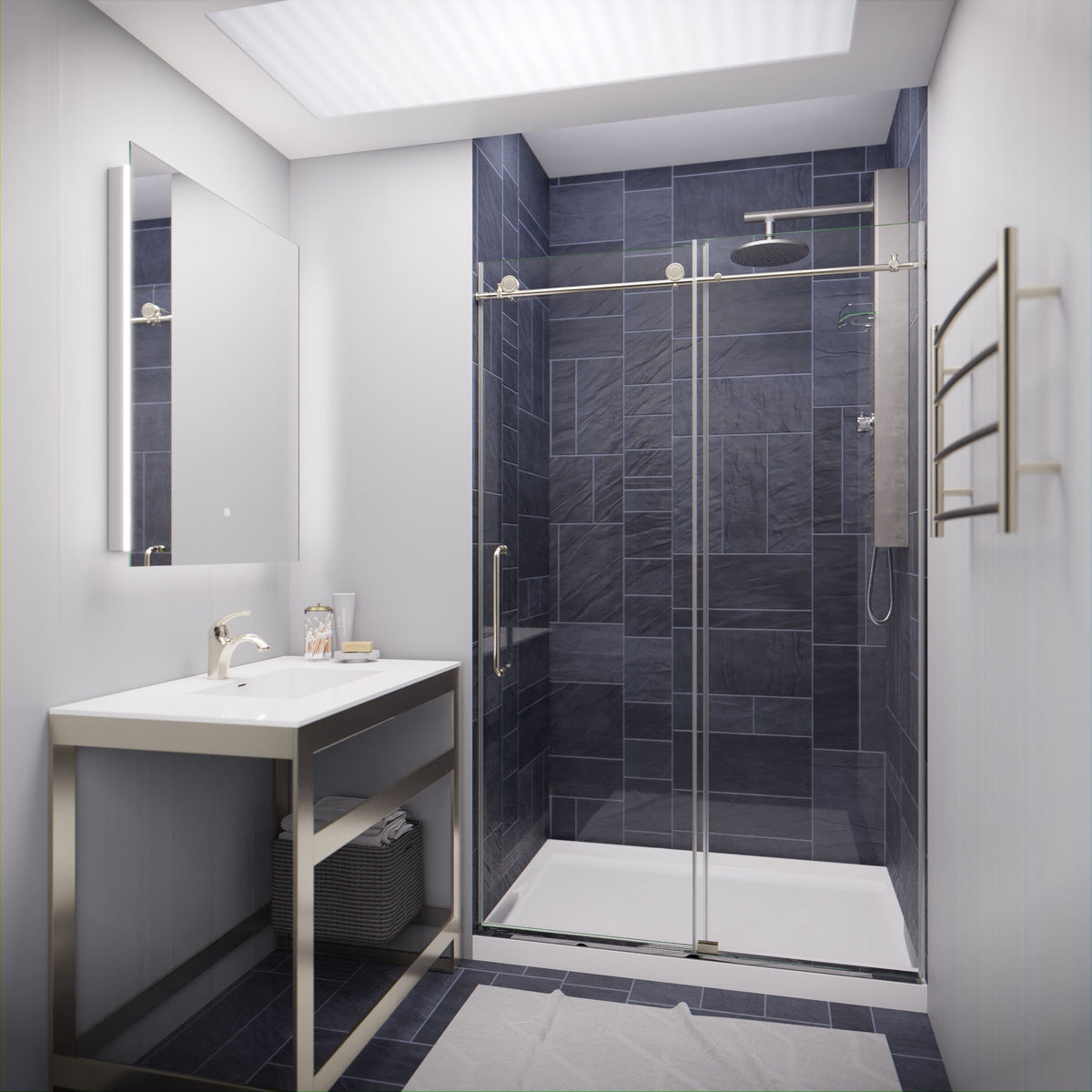 Anzzi Leon Series 48 in. by 76 in. Frameless Sliding Shower Door with Handle SD-AZ8077-01  - SD-AZ8077-01BG