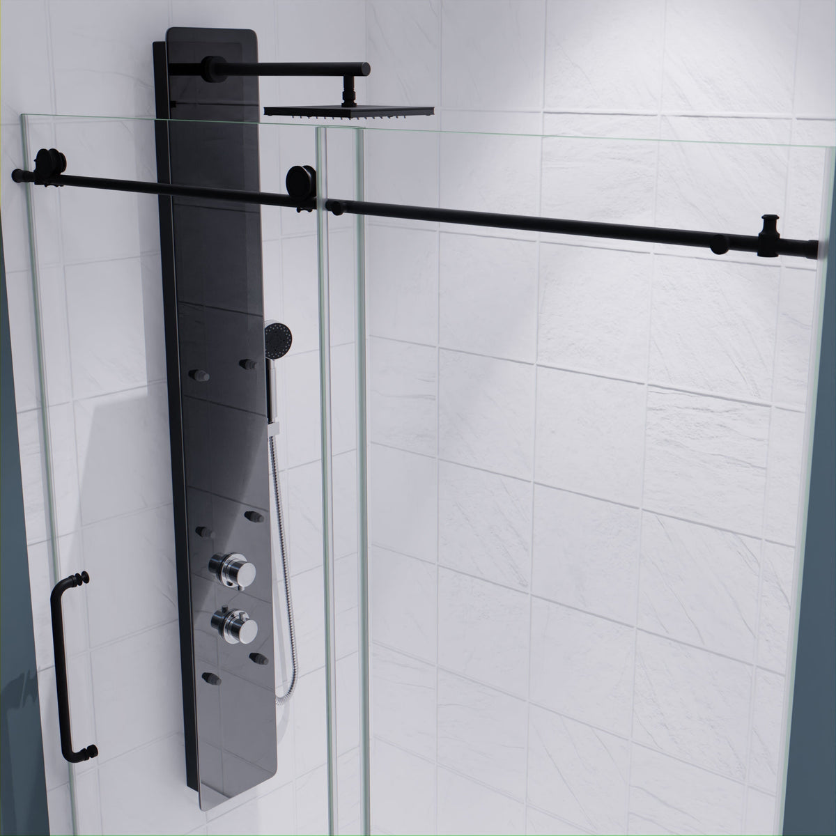 Anzzi Madam Series 60 in. by 76 in. Frameless Sliding Shower Door with Handle SD-AZ13-02 - SD-AZ13-02BN