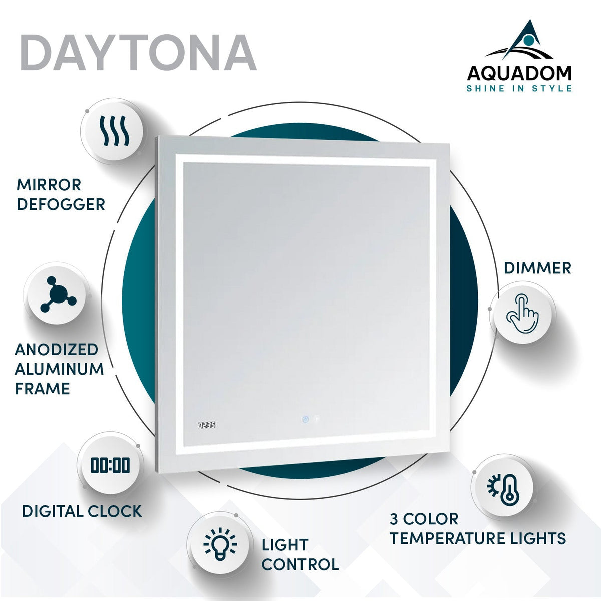 Aquadom Daytona 30" x 40" Rectangle Ultra-Slim Frame LED Lighted Bathroom Mirror With Defogger - D-3040-N