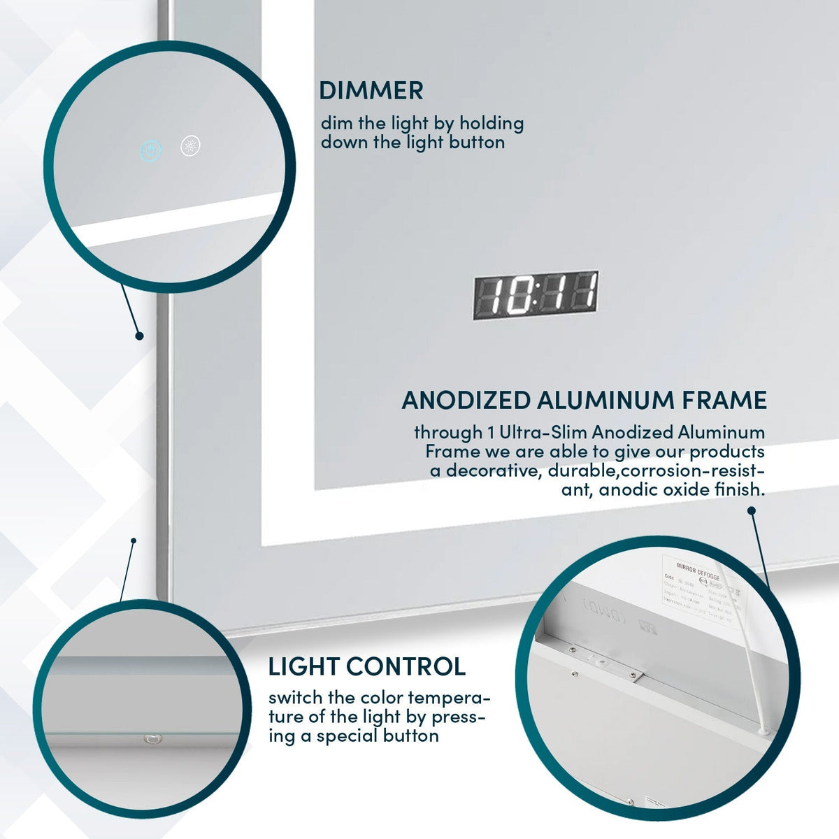 Aquadom Daytona 96" x 36" Rectangle Ultra-Slim Frame LED Lighted Bathroom Mirror With Defogger - D-9636-N