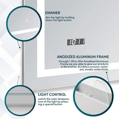 Aquadom Daytona 96" x 36" Rectangle Ultra-Slim Frame LED Lighted Bathroom Mirror With Defogger - D-9636-N