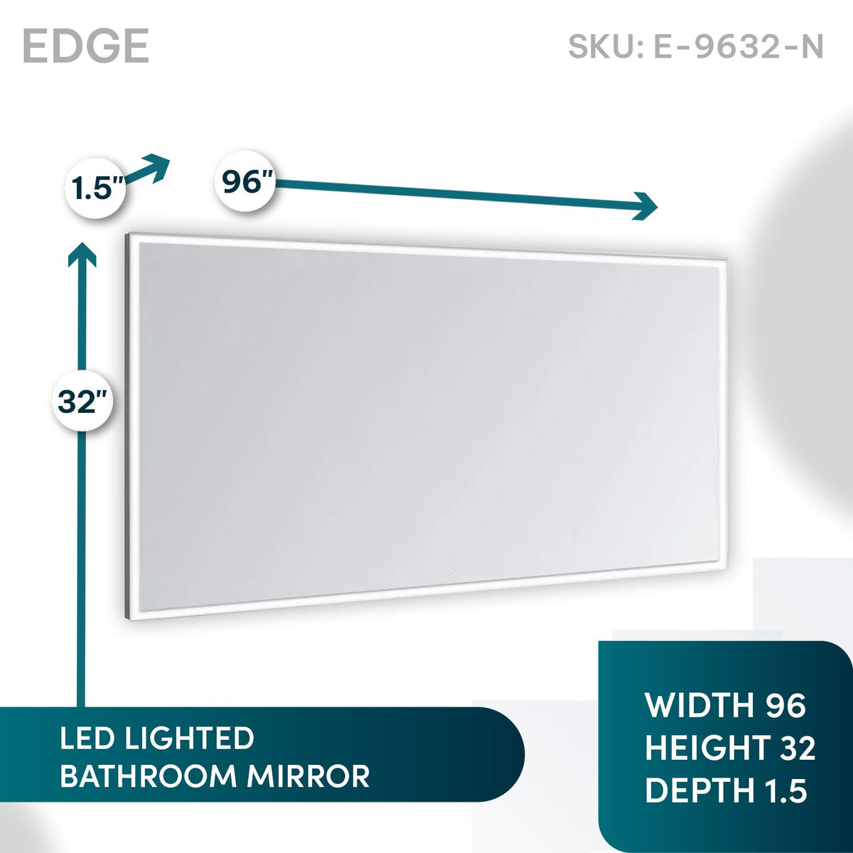Aquadom Edge 96" x 32" LED Lighted Mirror - E-9632-N