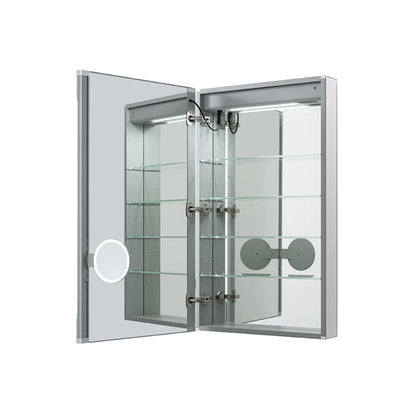 Aquadom Edge Royale 20" x 32" Right Hinged Medicine Cabinet With Lighting, Defogger, Integrated LED 3X Magnifying Mirror, 8mm Clear Adjustable Glass Shelves and Electrical Outlet With USB - ER-2032R-N