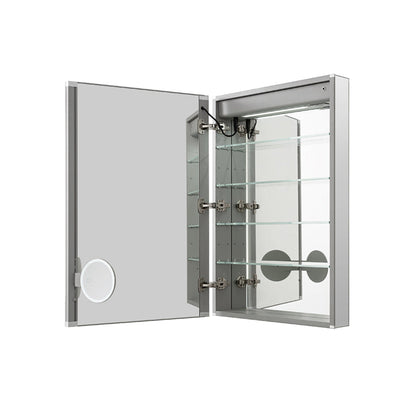 Aquadom Edge Royale 24" x 32" Left Hinged Medicine Cabinet With Lighting, Defogger, Integrated LED 3X Magnifying Mirror, 8mm Clear Adjustable Glass Shelves and Electrical Outlet With USB - ER-2432L-N