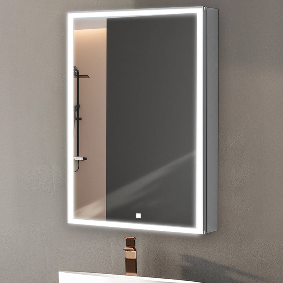 Aquadom Edge Royale 24" x 32" Left Hinged Medicine Cabinet With Lighting, Defogger, Integrated LED 3X Magnifying Mirror, 8mm Clear Adjustable Glass Shelves and Electrical Outlet With USB - ER-2432L-N