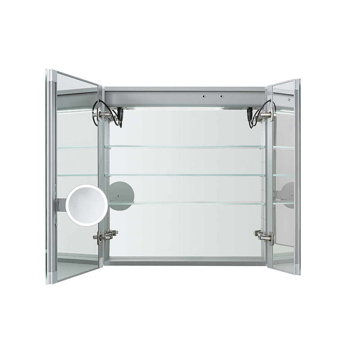 Aquadom Edge Royale 30" x 32" LED Lighted Medicine Cabinet With Defogger, Integrated LED 3X Magnifying Mirror, 8mm Clear Adjustable Glass Shelves and Electrical Outlet With USB - ER-3032-N