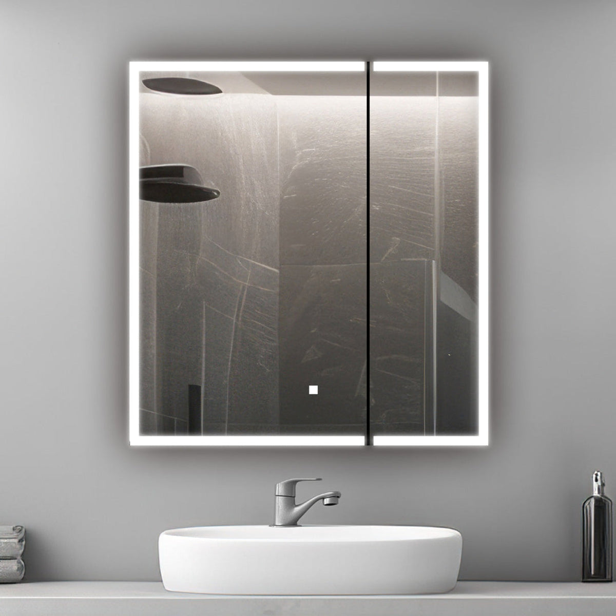 Aquadom Edge Royale 36" x 32" LED Lighted Medicine Cabinet With Defogger, Integrated LED 3X Magnifying Mirror, 8mm Clear Adjustable Glass Shelves and Electrical Outlet With USB - ER-3632-N