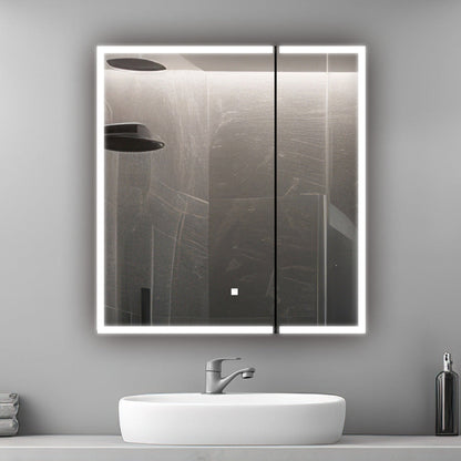 Aquadom Edge Royale 36" x 32" LED Lighted Medicine Cabinet With Defogger, Integrated LED 3X Magnifying Mirror, 8mm Clear Adjustable Glass Shelves and Electrical Outlet With USB - ER-3632-N