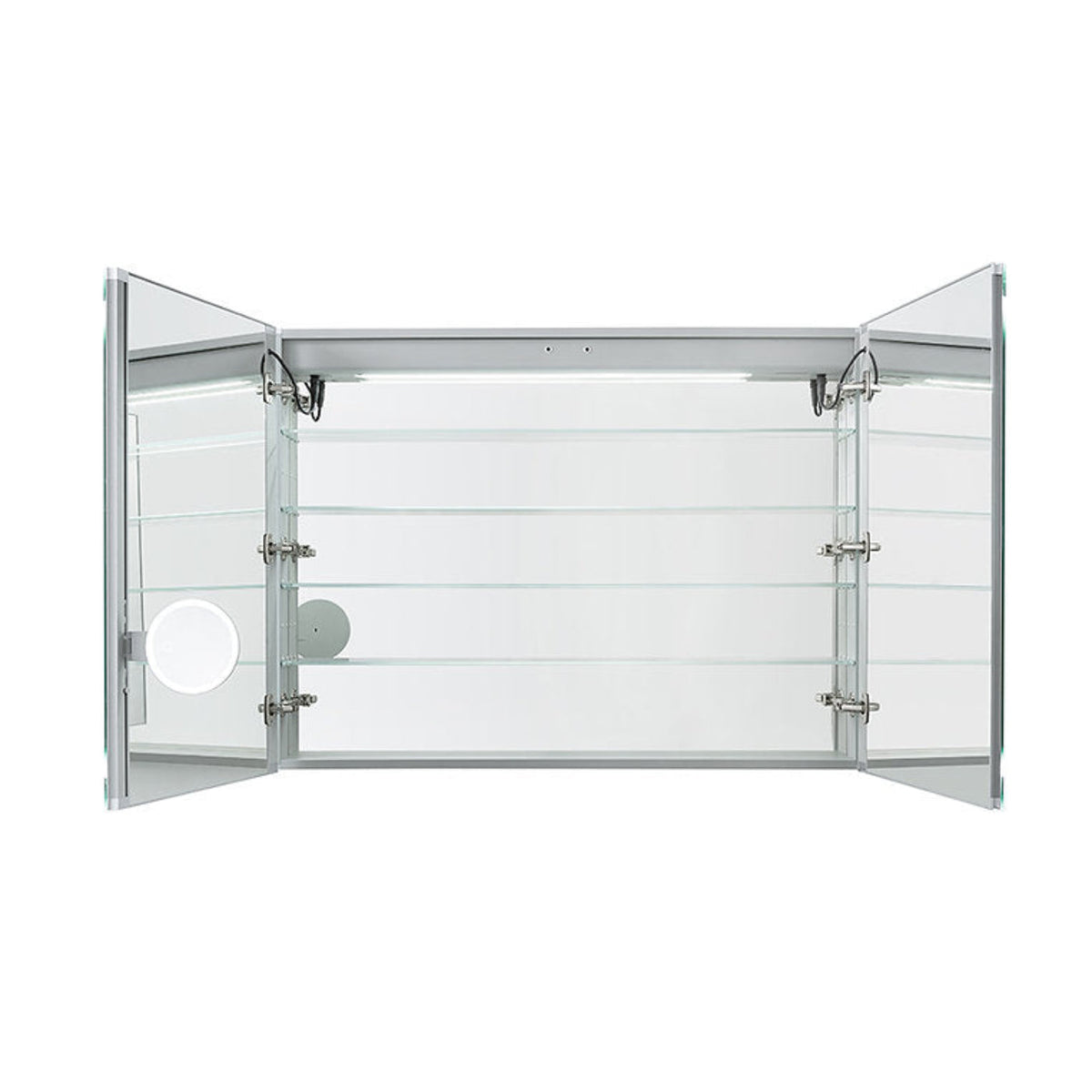 Aquadom Edge Royale 48" x 32" LED Lighted Medicine Cabinet With Defogger, Integrated LED 3X Magnifying Mirror, 8mm Clear Adjustable Glass Shelves and Electrical Outlet With USB - ER-4832-N