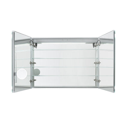 Aquadom Edge Royale 48" x 32" LED Lighted Medicine Cabinet With Defogger, Integrated LED 3X Magnifying Mirror, 8mm Clear Adjustable Glass Shelves and Electrical Outlet With USB - ER-4832-N