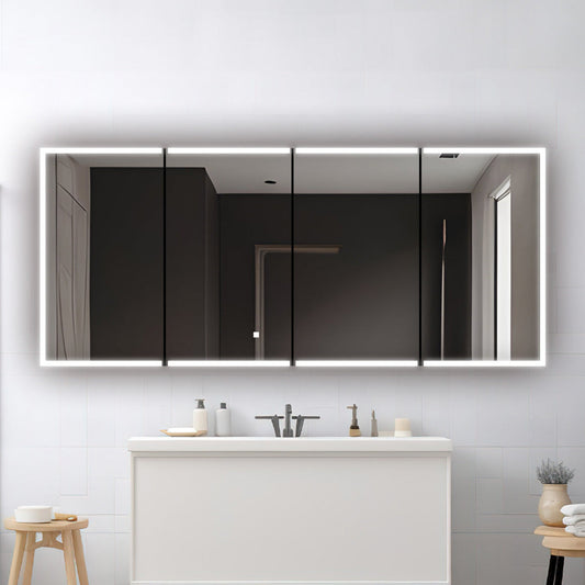 Aquadom Edge Royale 72" x 32" LED Lighted Medicine Cabinet With Defogger, Integrated LED 3X Magnifying Mirror, 8mm Clear Adjustable Glass Shelves and Electrical Outlet With USB - ER4-7232-N