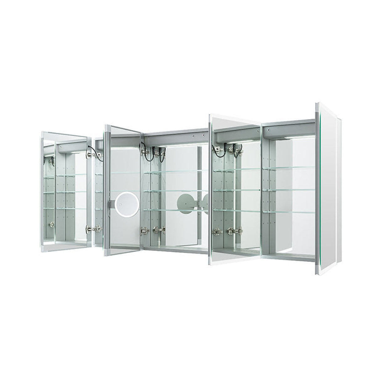 Aquadom Edge Royale 72" x 32" LED Lighted Medicine Cabinet With Defogger, Integrated LED 3X Magnifying Mirror, 8mm Clear Adjustable Glass Shelves and Electrical Outlet With USB - ER4-7232-N