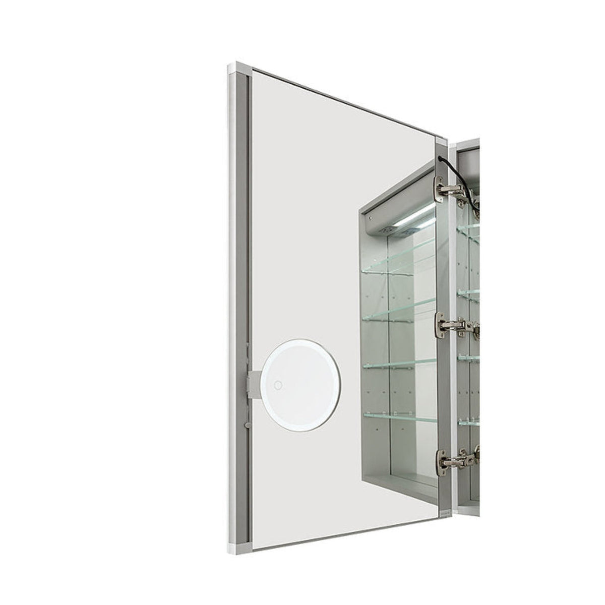 Aquadom Edge Royale 72" x 32" LED Lighted Medicine Cabinet With Defogger, Integrated LED 3X Magnifying Mirror, 8mm Clear Adjustable Glass Shelves and Electrical Outlet With USB - ER4-7232-N
