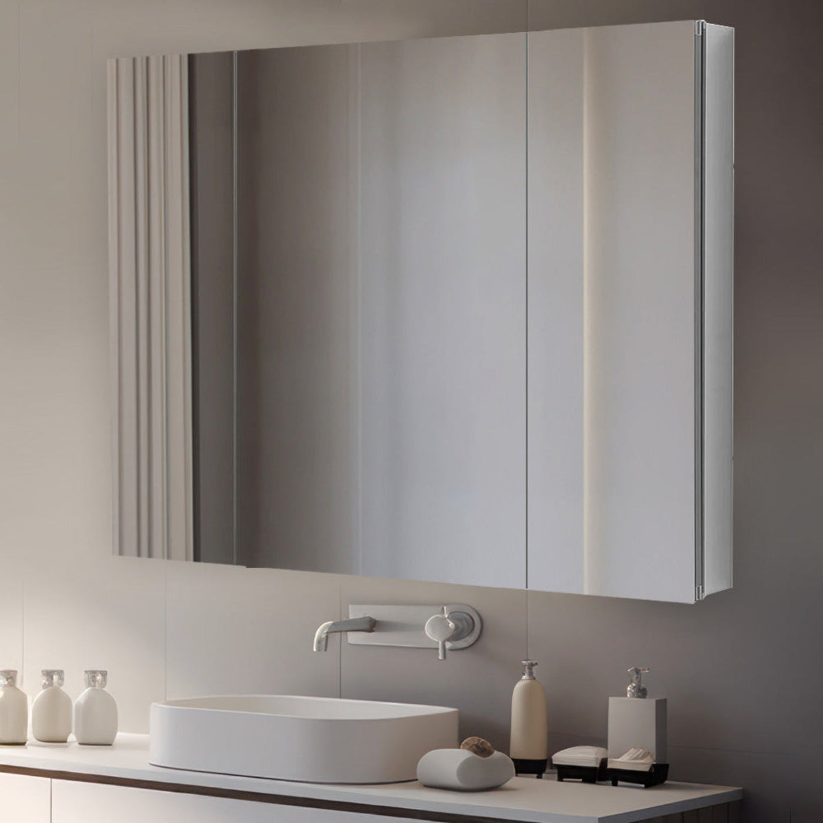 Aquadom Royale 36" x 30" Rectangular Triple-Door Recessed or Surface Mount Medicine Cabinet - R3-3630E-N