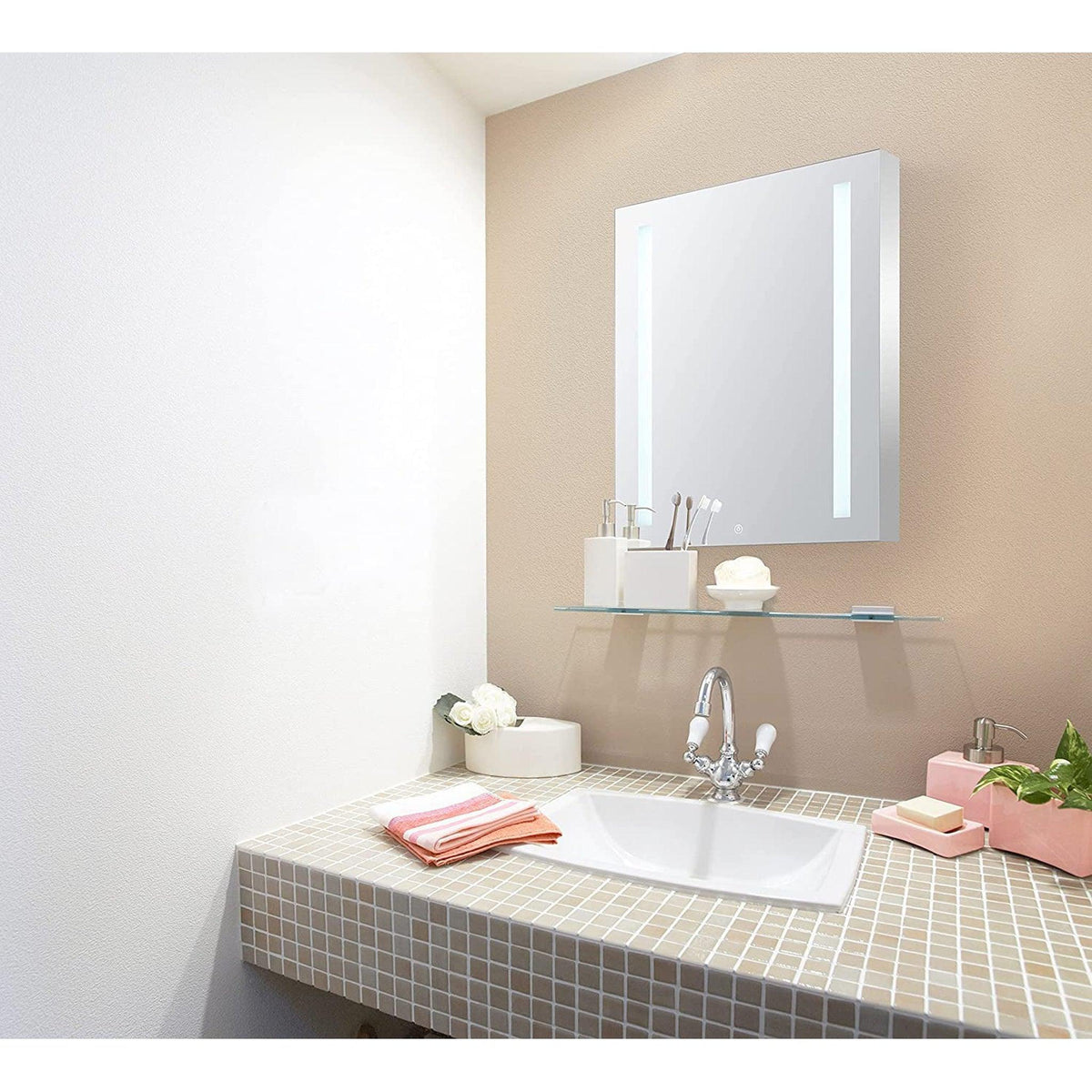 Aquadom Royale Basic 24" x 30" Single View Rectangle Right Hinged Recessed or Surface Mount Medicine Cabinet With LED Lighting, Touch Screen Button, Dimmer - RB-2430R-N