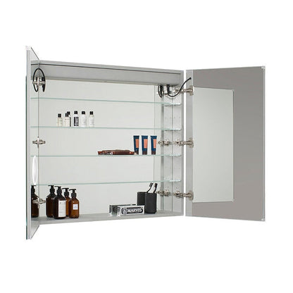 Aquadom Royale Plus 36" x 36" Square Recessed or Surface Mount Bi-View LED Lighted Bathroom Medicine Cabinet With Defogger, Electrical Outlet, Magnifying Mirror - RP-3636-N