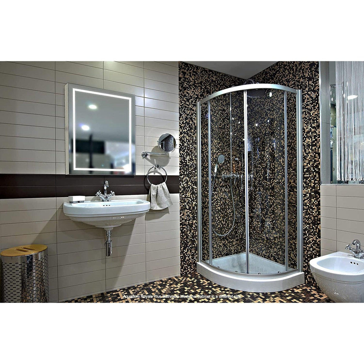 Aquadom Royale Plus 36" x 36" Square Recessed or Surface Mount Bi-View LED Lighted Bathroom Medicine Cabinet With Defogger, Electrical Outlet, Magnifying Mirror - RP-3636-N