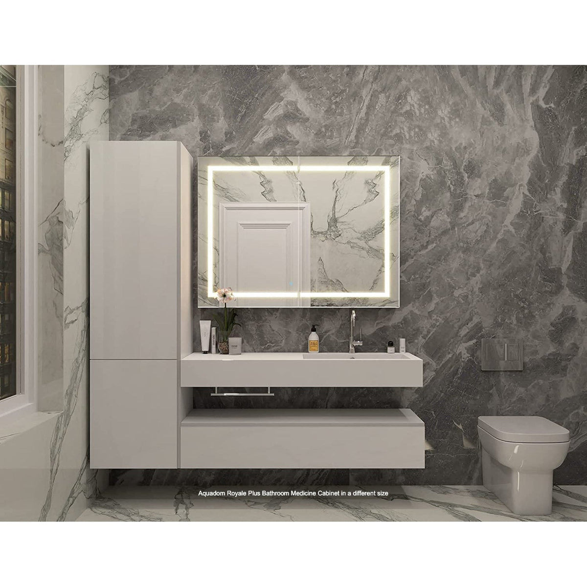 Aquadom Royale Plus 48" x 30" Rectangle Recessed or Surface Mount Bi-View LED Lighted Bathroom Medicine Cabinet With Defogger, Electrical Outlet, Magnifying Mirror - RP-4830-N