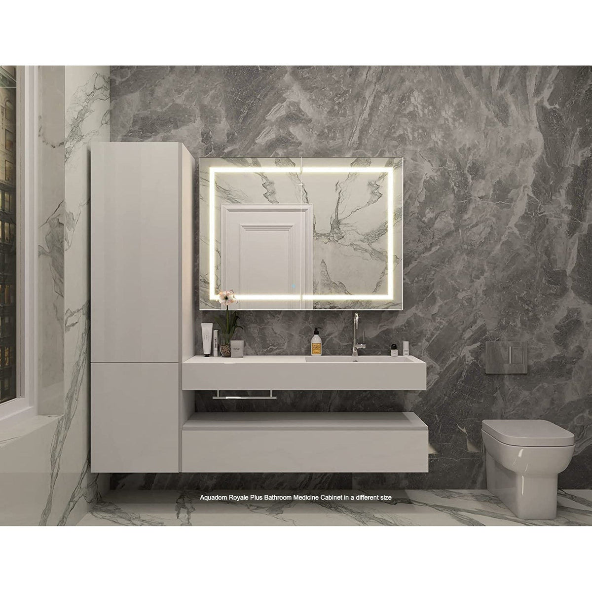Aquadom Royale Plus 48" x 36" Rectangle Recessed or Surface Mount Bi-View LED Lighted Bathroom Medicine Cabinet With Defogger, Electrical Outlet, Magnifying Mirror - RP-4836-N