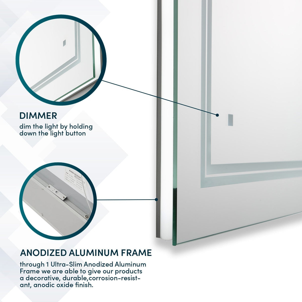 Aquadom SOHO 40" x 36" Rectangle Ultra-Slim Frame LED Lighted Bathroom Mirror With Defogger - S-4036-N