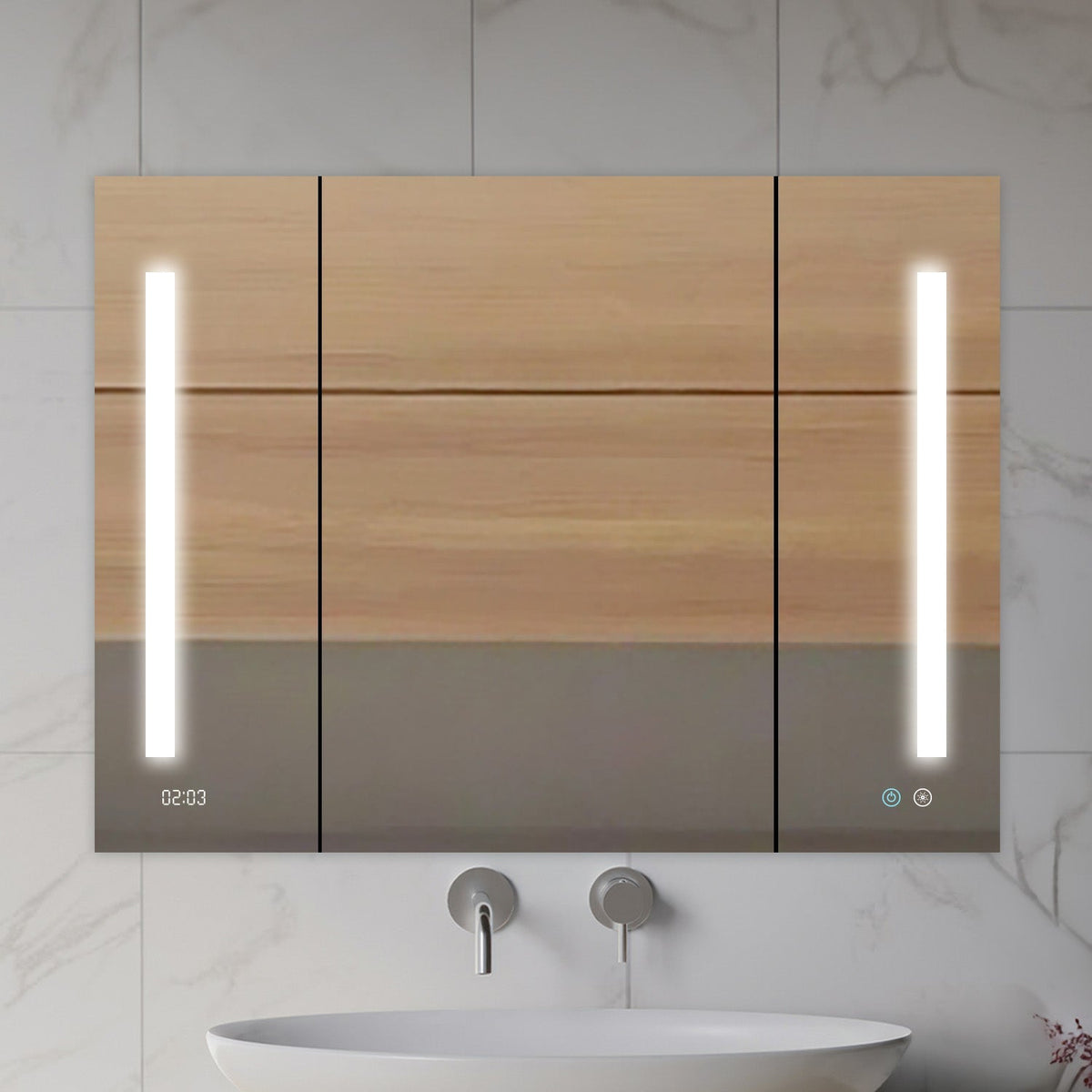 Aquadom Signature Royale 40" x 30" Triple-Door LED Lighted Medicine Cabinet With Defogger, Integrated LED 3X Magnifying Mirror and Electrical Outlet With USB - SR3-4030-N