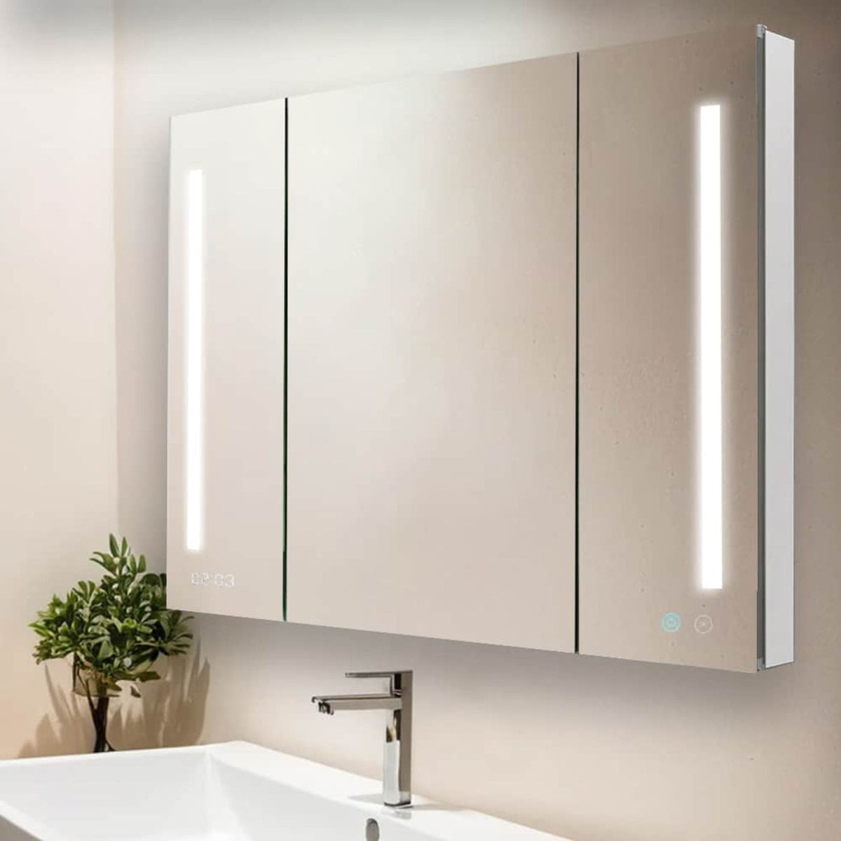 Aquadom Signature Royale 40" x 30" Triple-Door LED Lighted Medicine Cabinet With Defogger, Integrated LED 3X Magnifying Mirror and Electrical Outlet With USB - SR3-4030-N