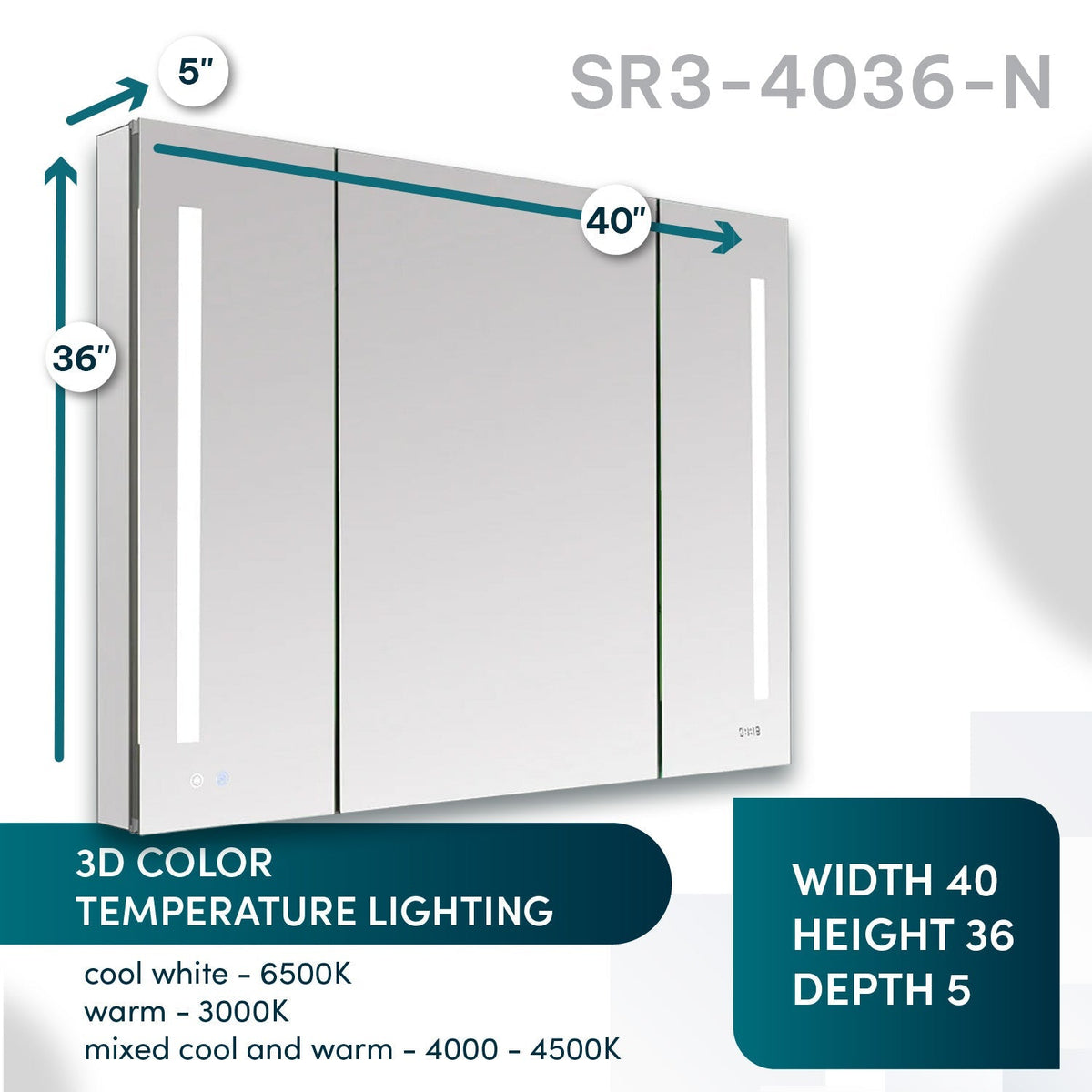 Aquadom Signature Royale 40" x 36" Triple-Door LED Lighted Medicine Cabinet With Defogger, Integrated LED 3X Magnifying Mirror and Electrical Outlet With USB - SR3-4036-N