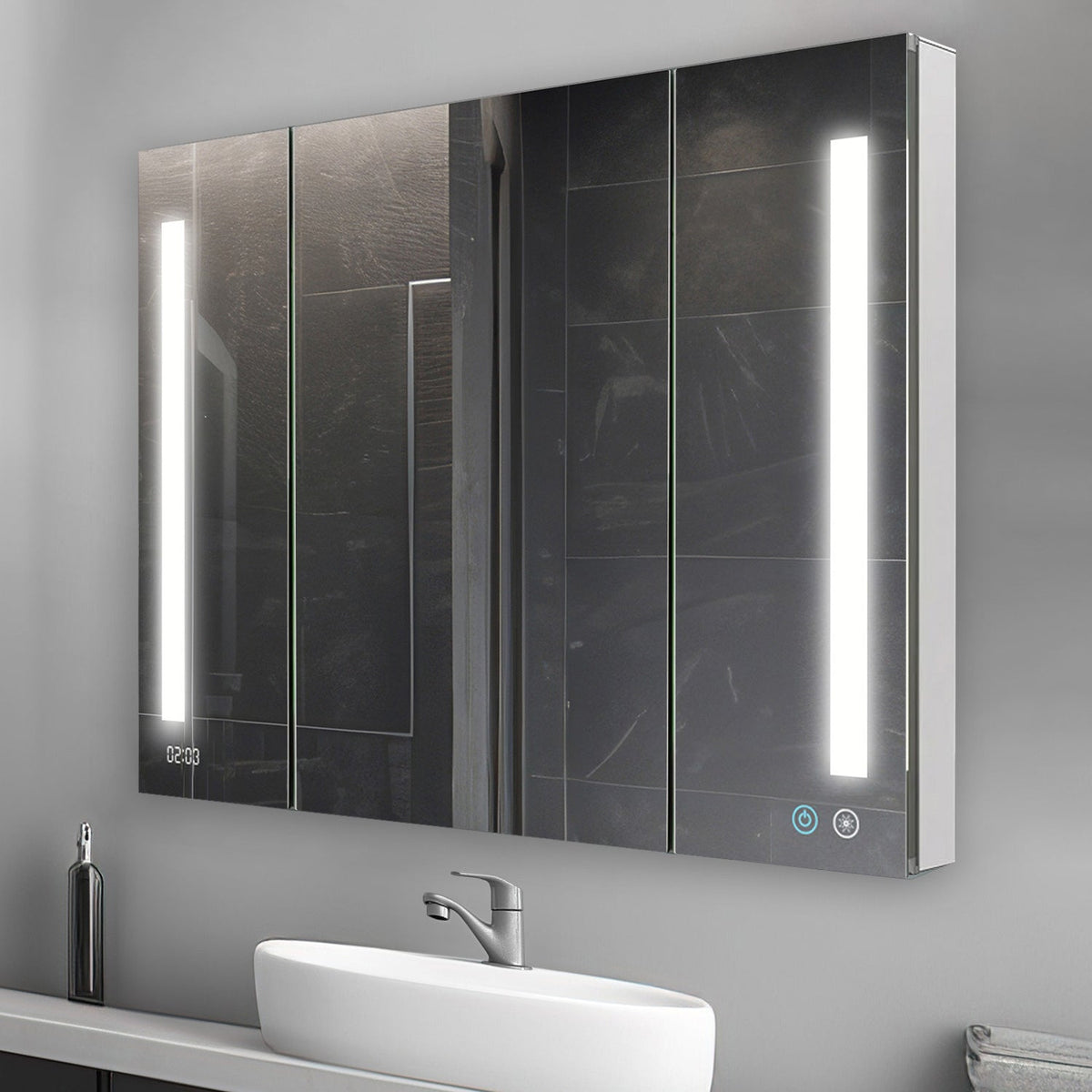 Aquadom Signature Royale 48" x 36" Triple-Door LED Lighted Medicine Cabinet With Defogger, Integrated LED 3X Magnifying Mirror and Electrical Outlet With USB - SR3-4836-N