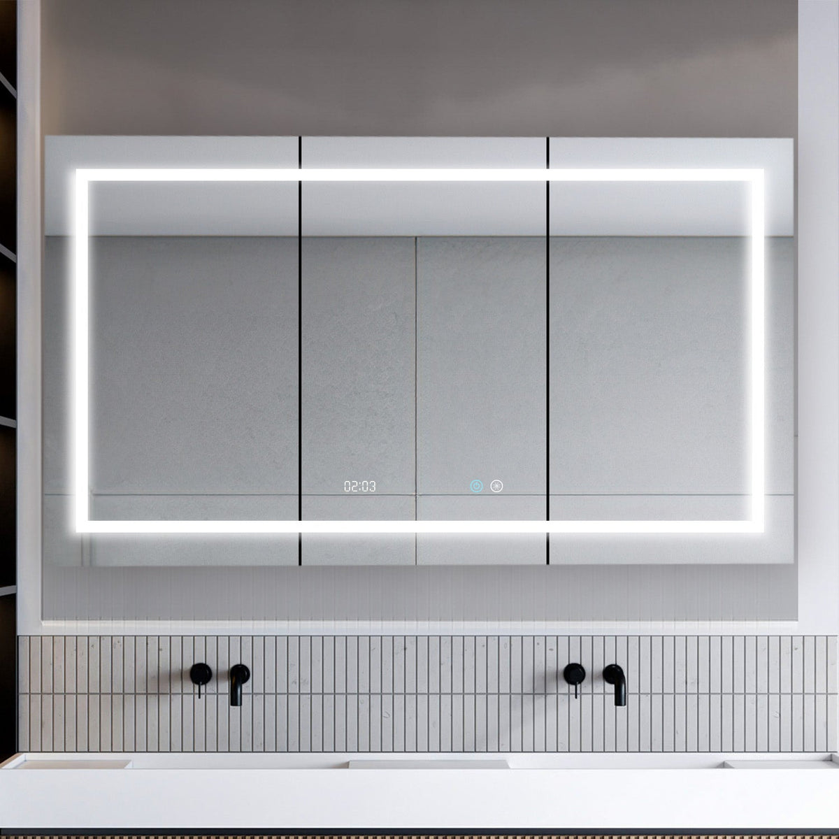 Aquadom Signature Royale 60" x 36" Triple-Door LED Lighted Medicine Cabinet With Defogger, Integrated LED 3X Magnifying Mirror and Electrical Outlet With USB - SR3-6036-N