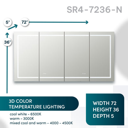 Aquadom Signature Royale 72" x 36" LED Lighted Medicine Cabinet With Defogger, Integrated LED 3X Magnifying Mirror and Electrical Outlet With USB - SR4-7236-N