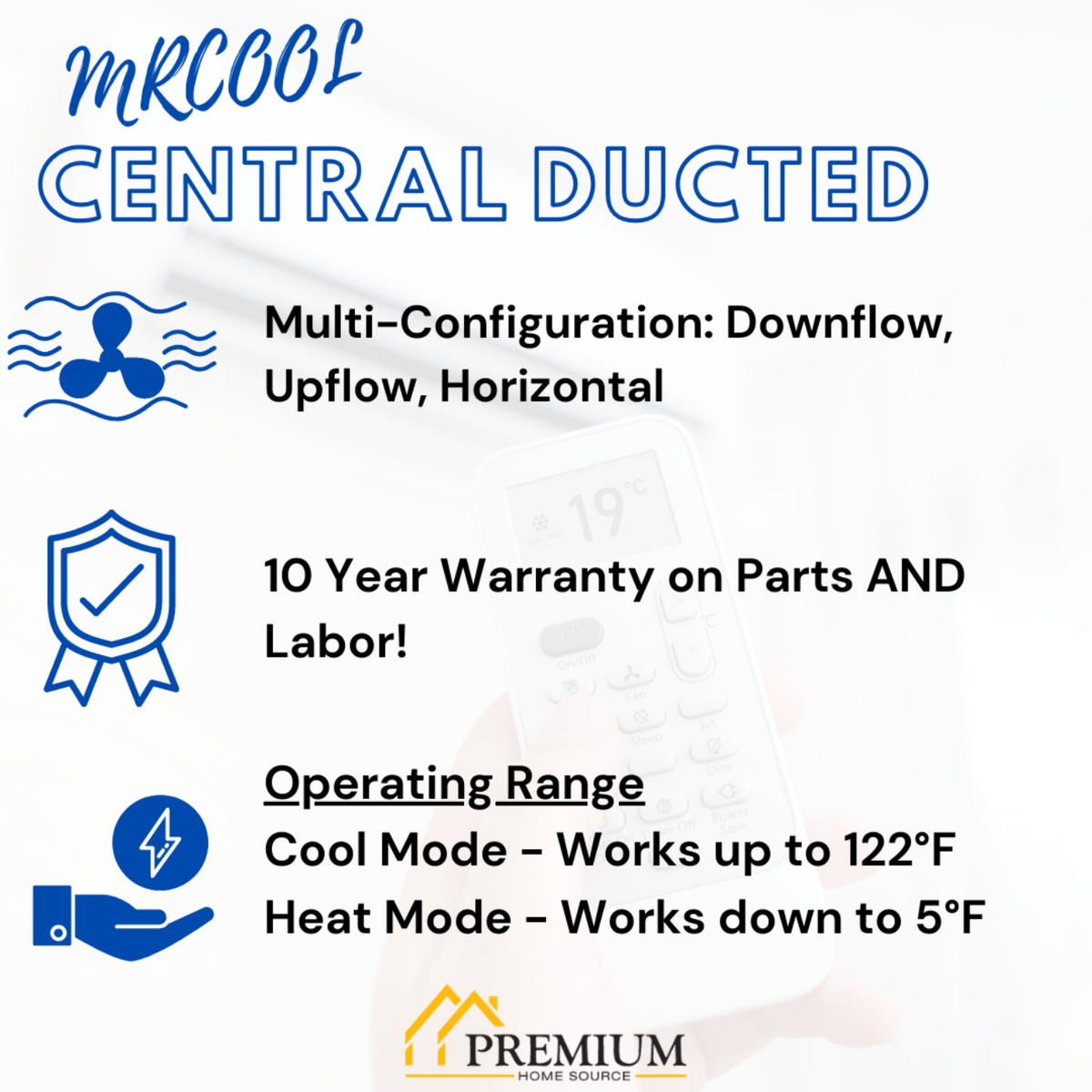 MRCOOL 48K BTU 17.3 SEER Ducted Air Handler and Condenser,  - CENTRAL-48-HP-230-00
