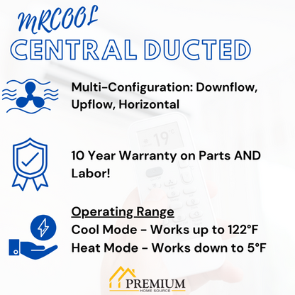 MRCOOL 48K BTU 17.3 SEER Ducted Air Handler and Condenser,  - CENTRAL-48-HP-230-00