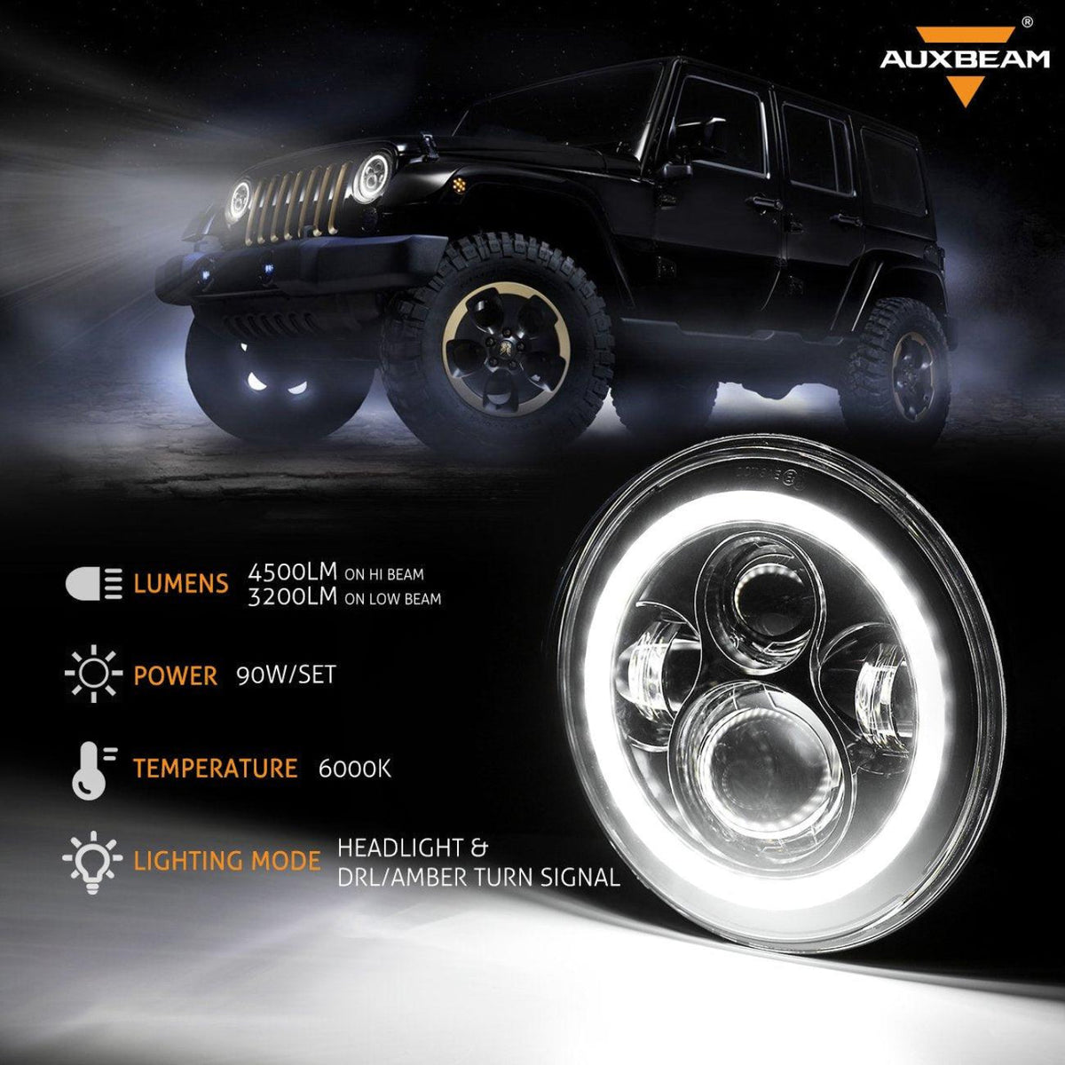 Auxbeam 7" LED Halo Headlights + 4" Inch LED Fog Lights with DRL + 5D-PRO 52" Straight LED Light Bar + Windshield Mounting Brackets + 18W Spot Beam Pod Lights Set for for Jeep Wrangler JK - GP00007760