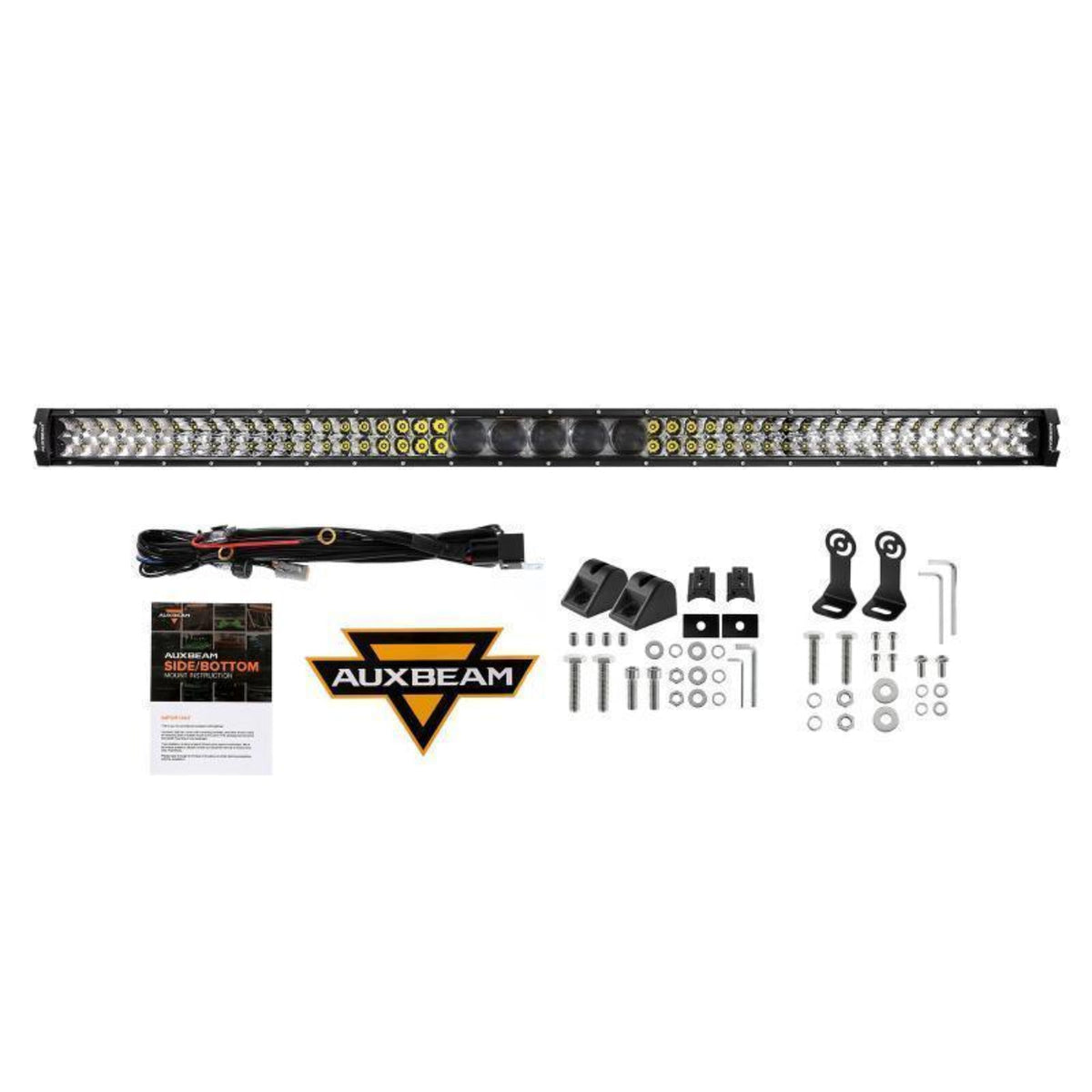 Auxbeam 7" LED Halo Headlights + 4" Inch LED Fog Lights with DRL + 5D-PRO 52" Straight LED Light Bar + Windshield Mounting Brackets + 18W Flood Beam Pod Lights Set for for Jeep Wrangler JK - GP00007761