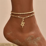 Ankle Bracelets for Women – Boho Gold & Silver Tassel Chain with Snake, Starfish, and Heart Charms